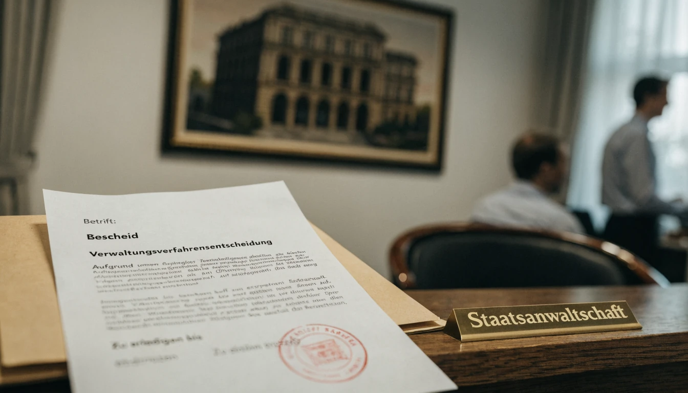 Behördliche Untersagungsverfügung mit Stempel auf dem Schreibtisch